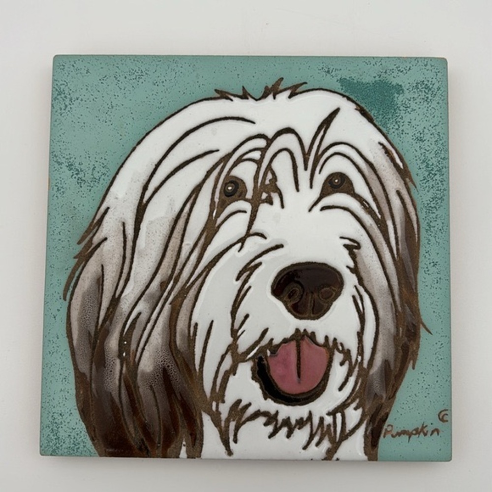Light Brown Bearded Collie Trivet/Painted Tile by Pumpkin, Inc.